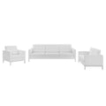 Loft 3 Piece Tufted Upholstered Faux Leather Set - Silver White (Armchair, Loveseat, Sofa)