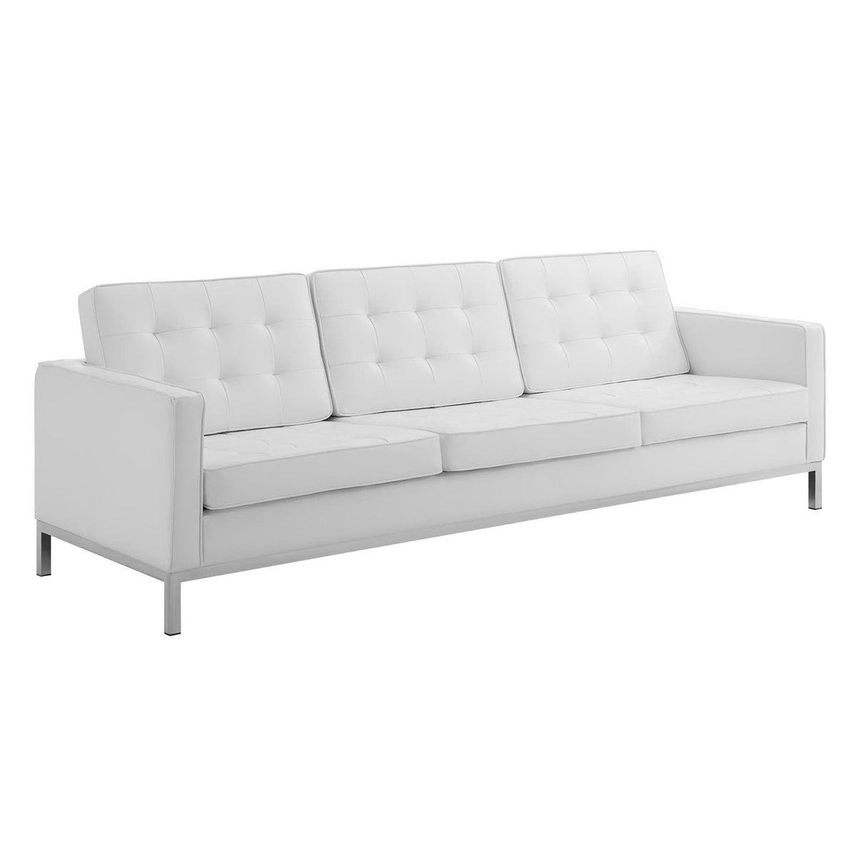 Loft 3 Piece Tufted Upholstered Faux Leather Set - Silver White (Armchair, Loveseat, Sofa)