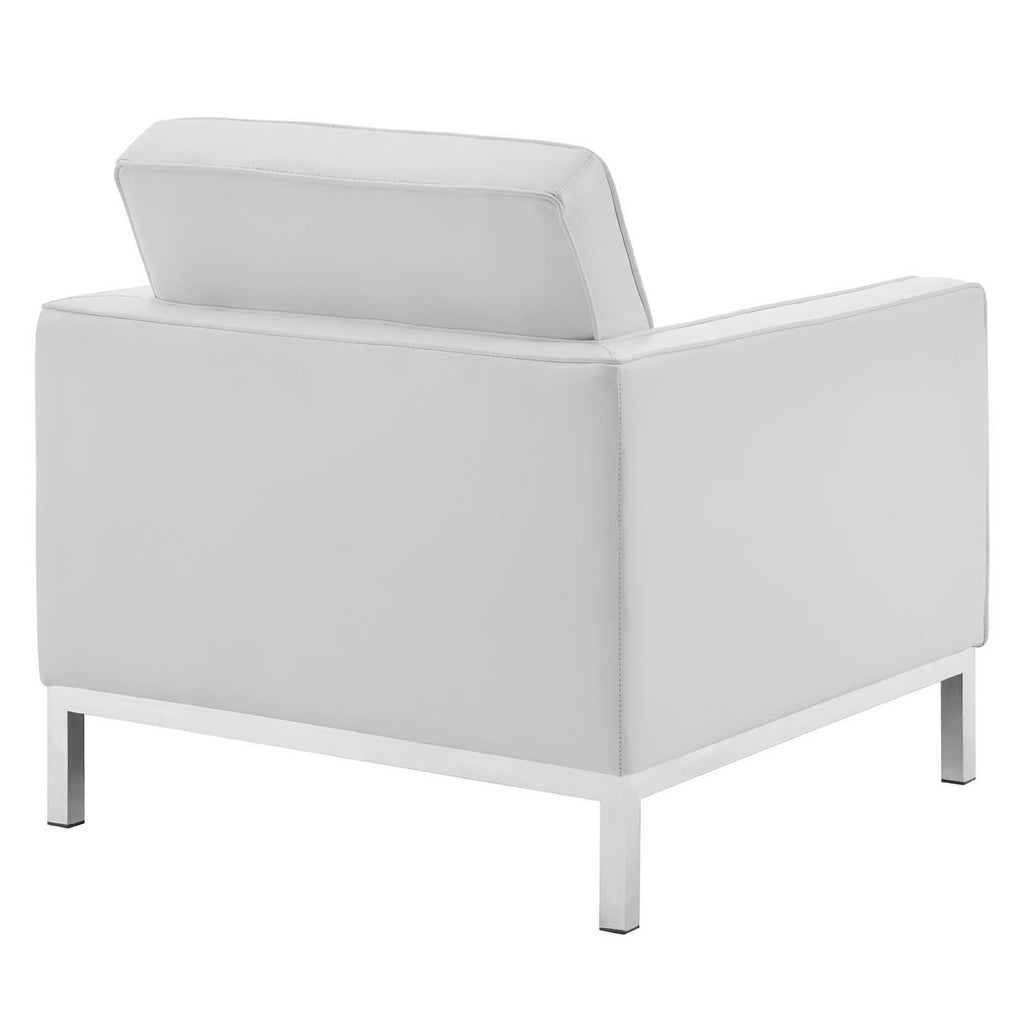 Loft 3 Piece Tufted Upholstered Faux Leather Set - Silver White (Armchair, Loveseat, Sofa)