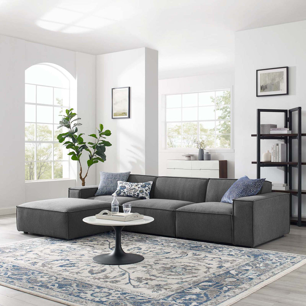 Restore 4-Piece Sectional Sofa - Charcoal (Chair, Ottoman, Chair, Armless Chair)