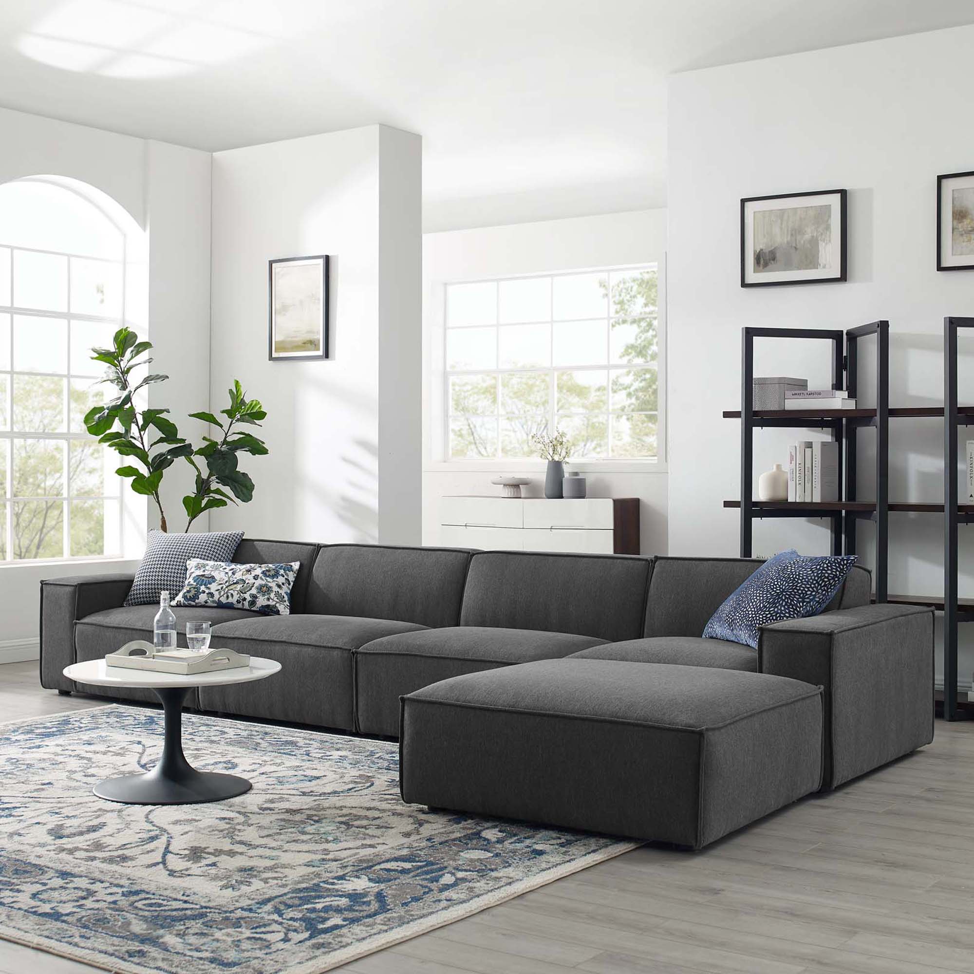 Restore 5-Piece Sectional Sofa - Charcoal (Chair, Ottoman, Chair, 2 Armless Chairs)