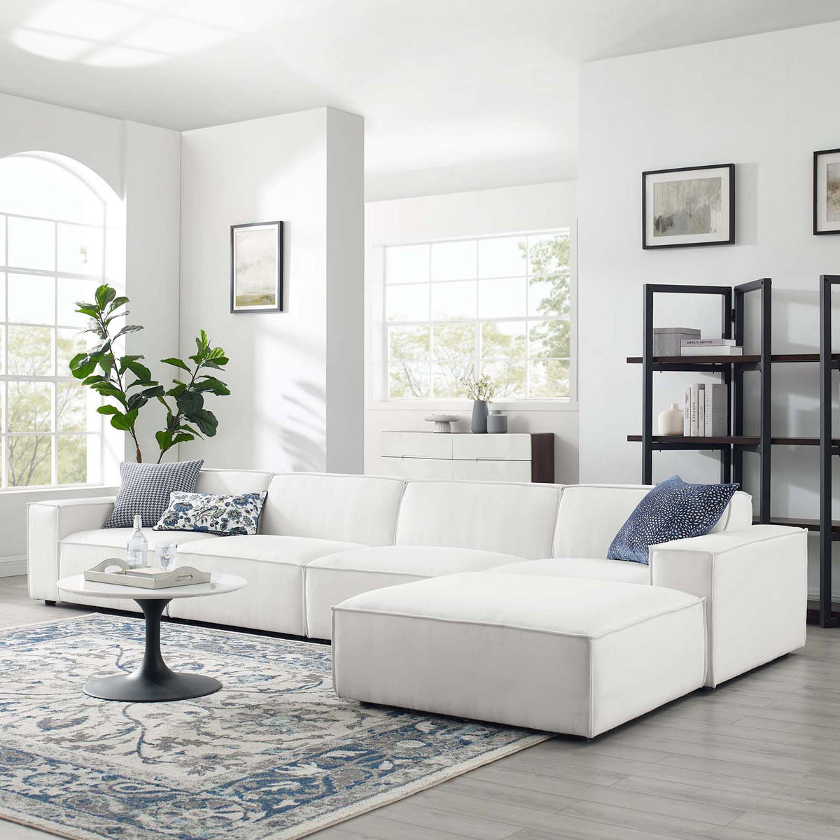 Restore 5-Piece Sectional Sofa - White (Chair, Ottoman, Chair, 2 Armless Chairs)