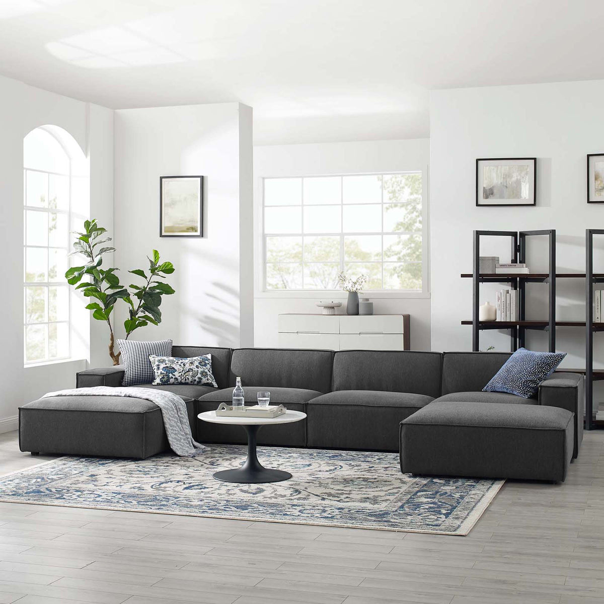 Restore 6-Piece Sectional Sofa - Charcoal (Chair, 2 Ottomans, Chair, 2 Armless Chairs)