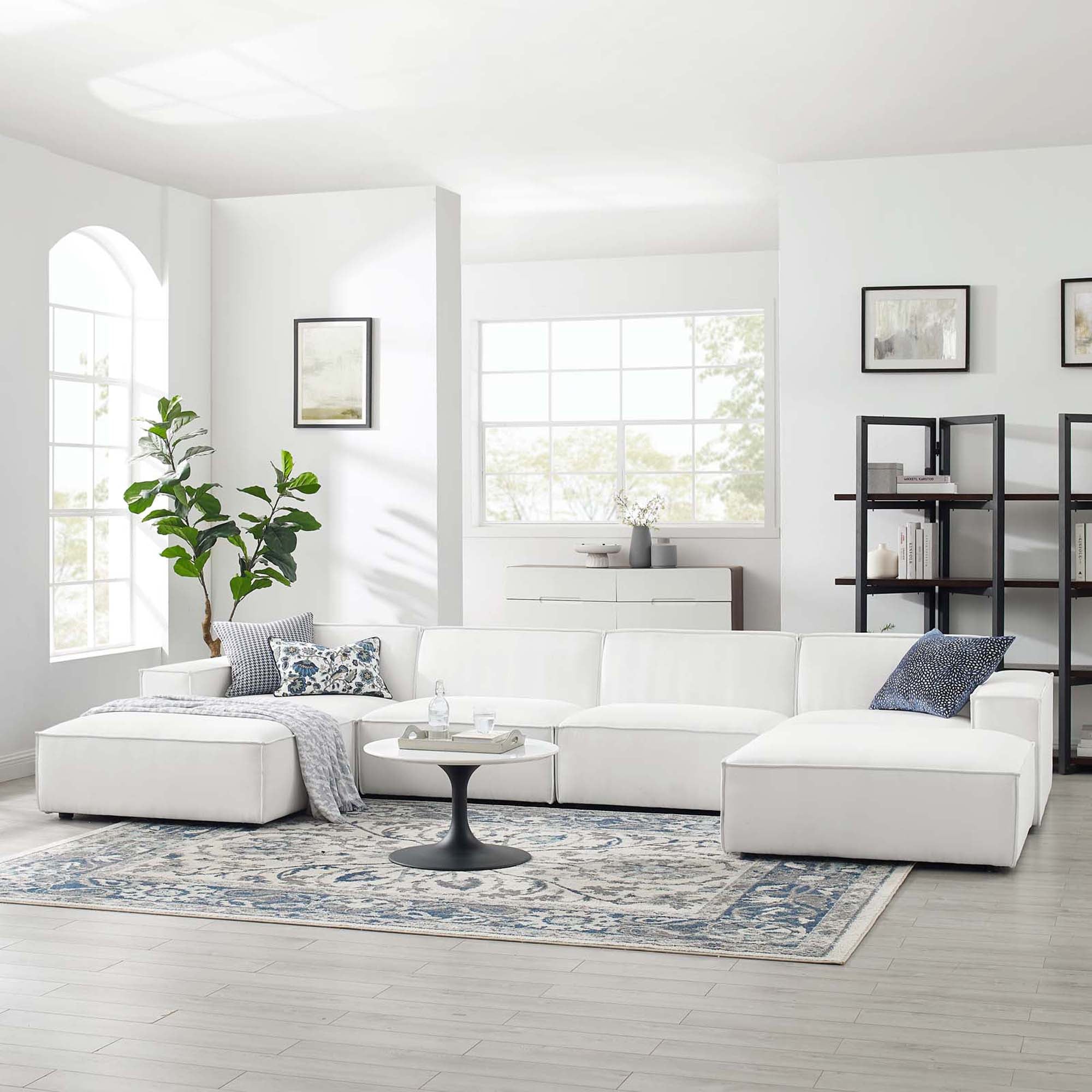 Restore 6-Piece Sectional Sofa - White (Chair, 2 Ottomans, Chair, 2 Armless Chairs)