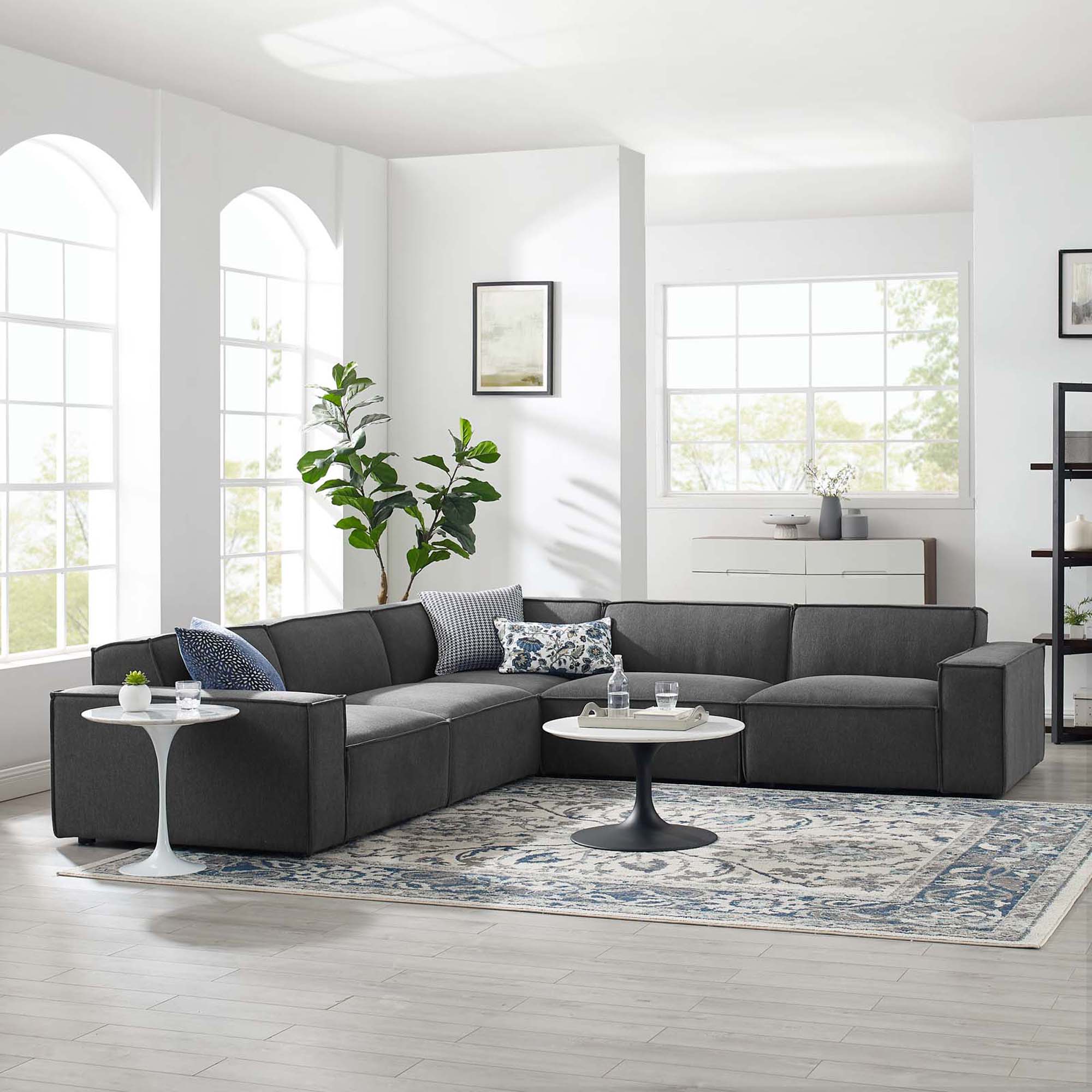 Restore 5-Piece Sectional Sofa - Charcoal (Chair, Chair, 2 Armless Chairs, Corner Chair)