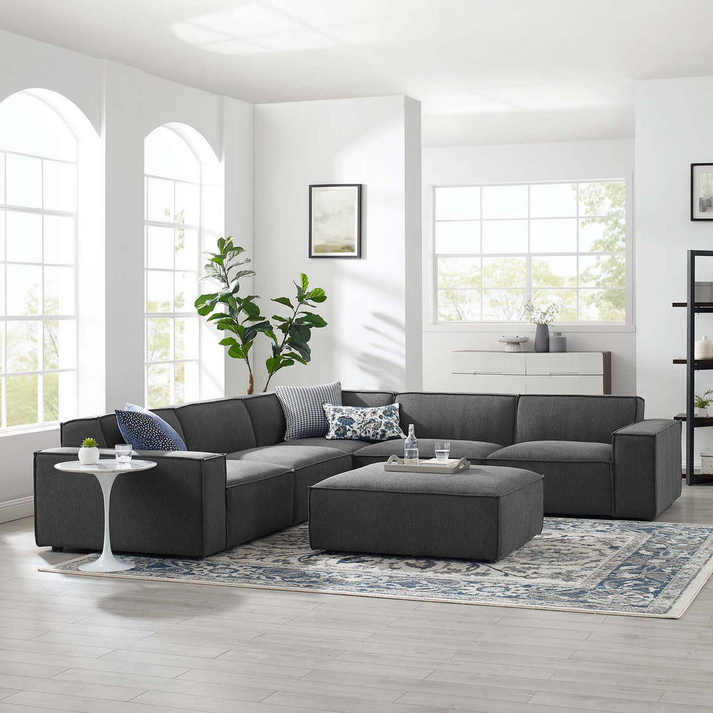 Restore 6-Piece Sectional Sofa - Charcoal (Chair, Ottoman, Chair, 2 Armless Chairs, Corner Chair)