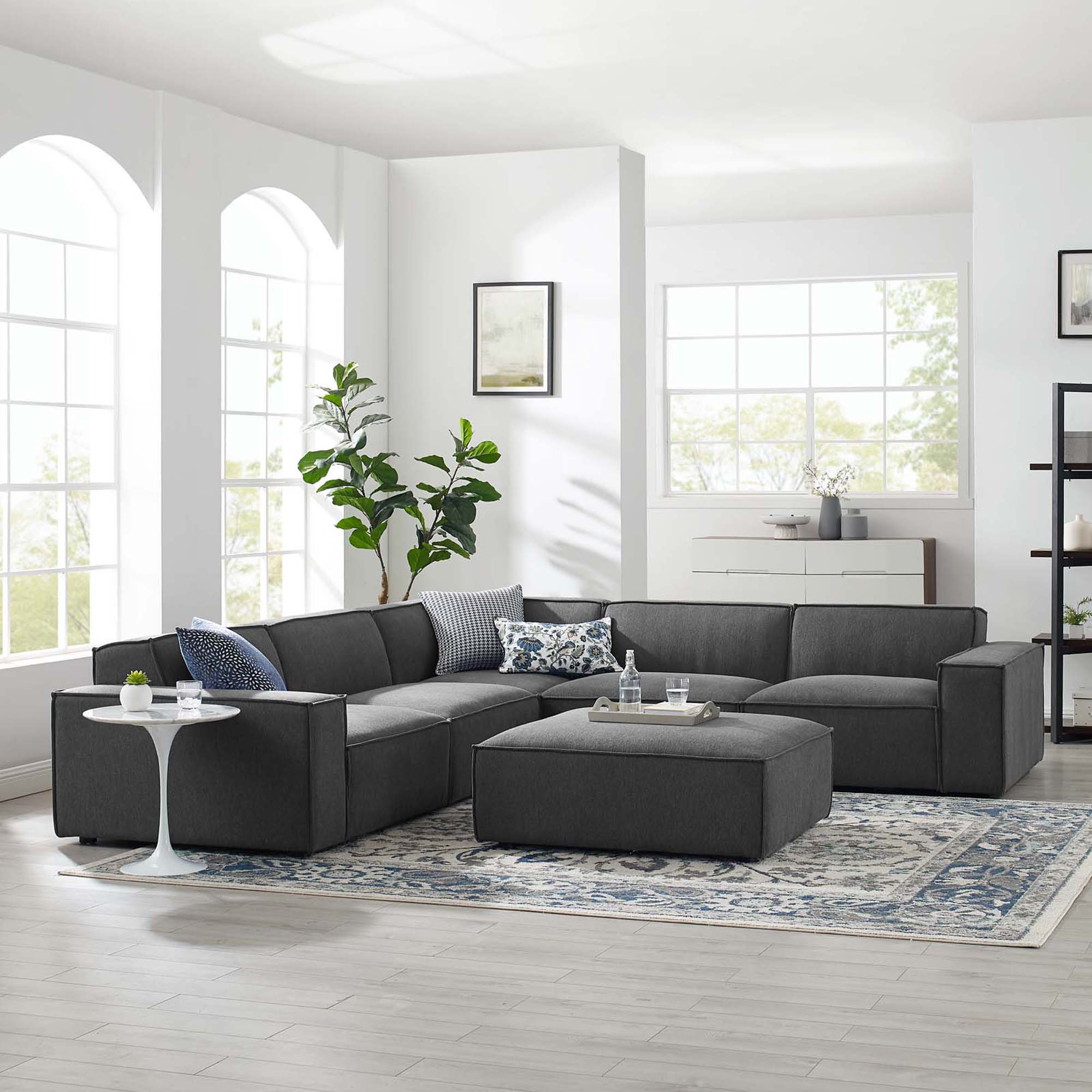 Restore 6-Piece Sectional Sofa - Charcoal (Chair, Ottoman, Chair, 2 Armless Chairs, Corner Chair)