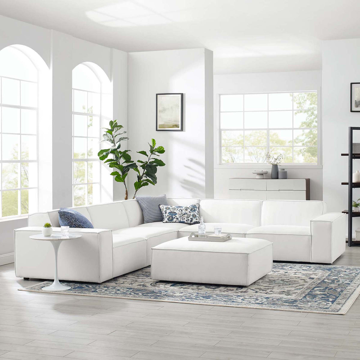 Restore 6-Piece Sectional Sofa - White (Chair, Ottoman, Chair, 2 Armless Chairs, Corner Chair)