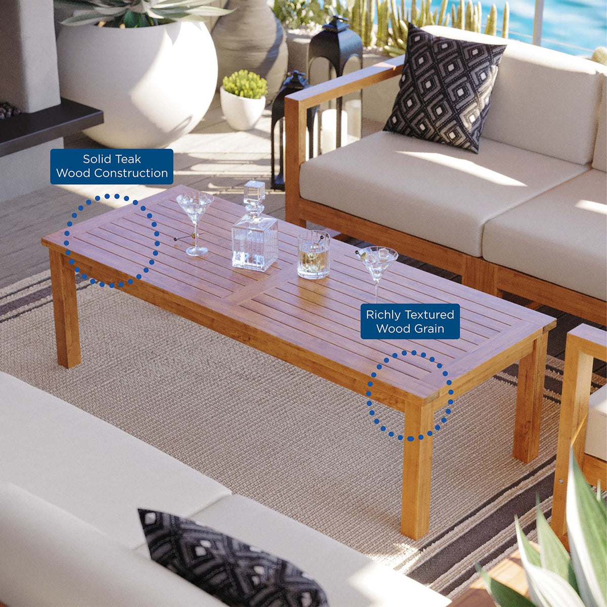 Upland Outdoor Patio Teak Wood Coffee Table - Natural