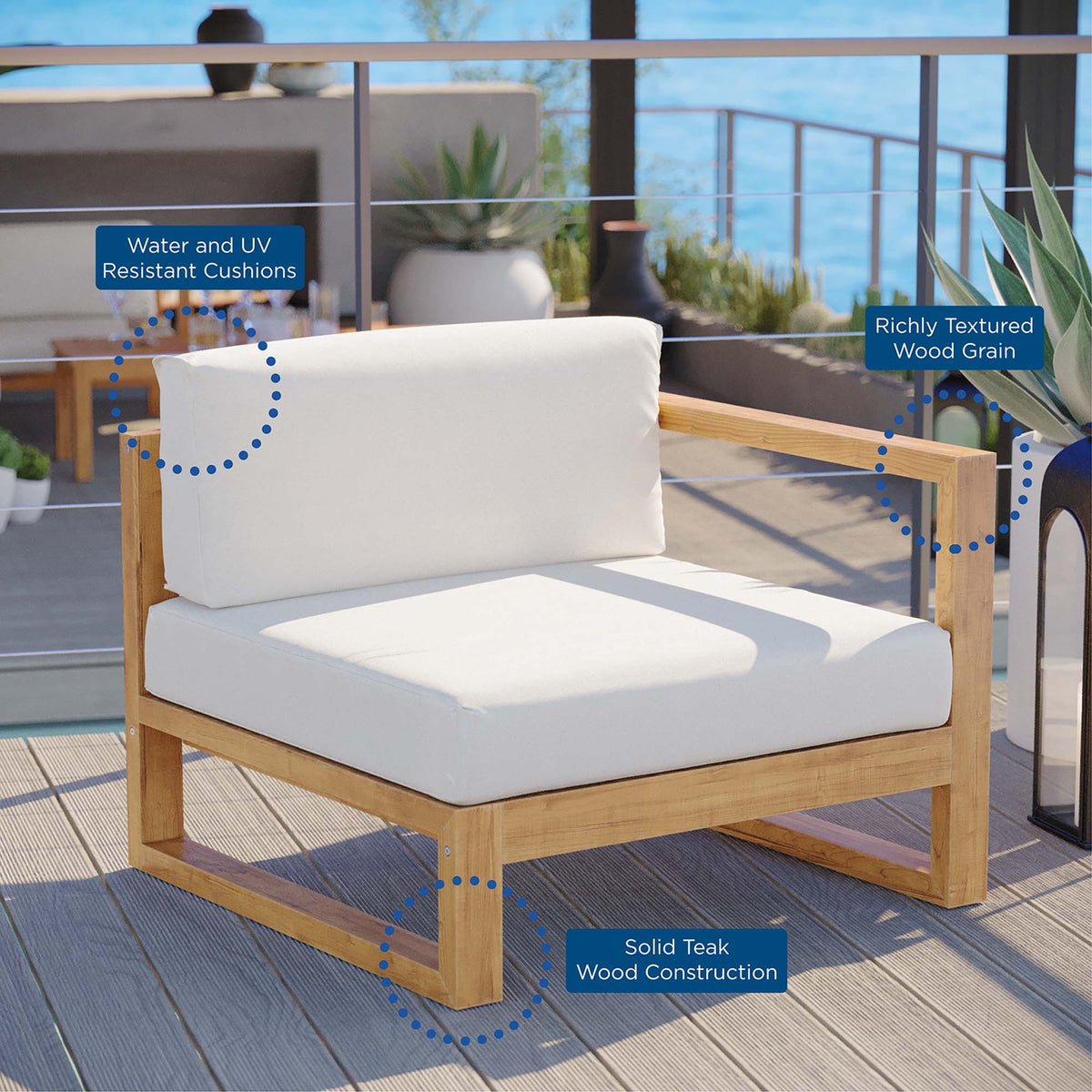 Upland Outdoor Patio Right-Arm Chair - Natural White