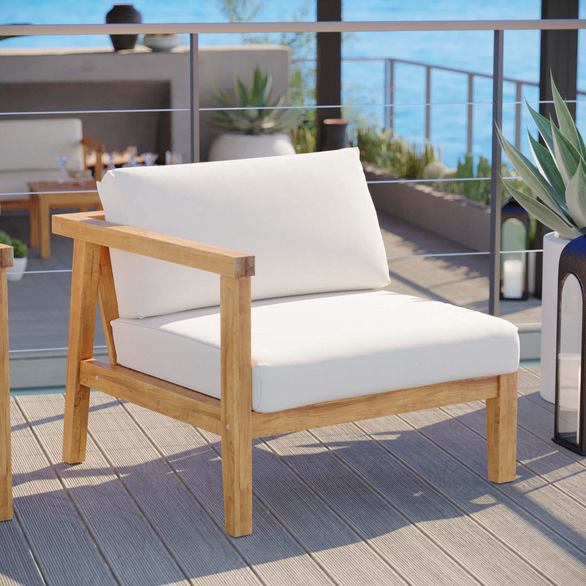 Bayport Outdoor Patio Teak Wood Left-Arm Chair - Natural White