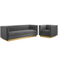 Sanguine Vertical Channel Tufted Upholstered Performance Velvet Sofa and Armchair Set - Gray