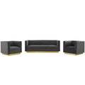 Sanguine 3 Piece Vertical Channel Tufted Upholstered Performance Velvet Set - Gray