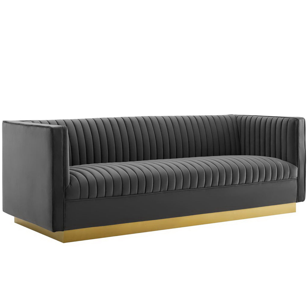 Sanguine 3 Piece Vertical Channel Tufted Upholstered Performance Velvet Set - Gray