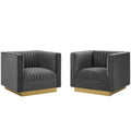 Sanguine Vertical Channel Tufted Upholstered Performance Velvet Armchair Set of 2 - Gray