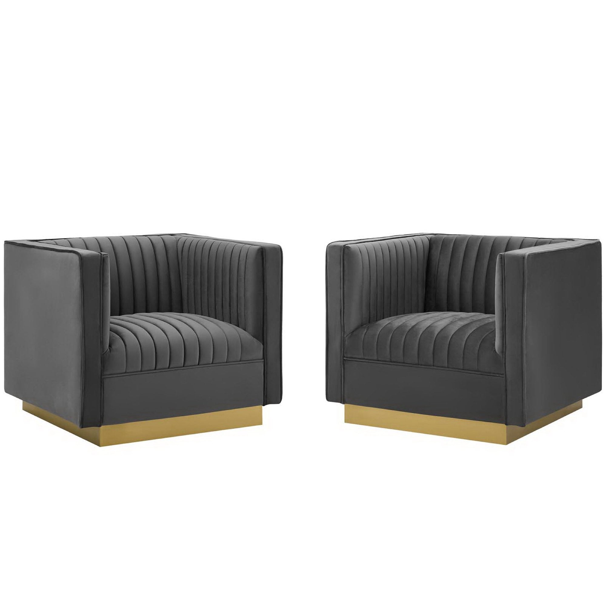 Sanguine Vertical Channel Tufted Upholstered Performance Velvet Armchair Set of 2 - Gray