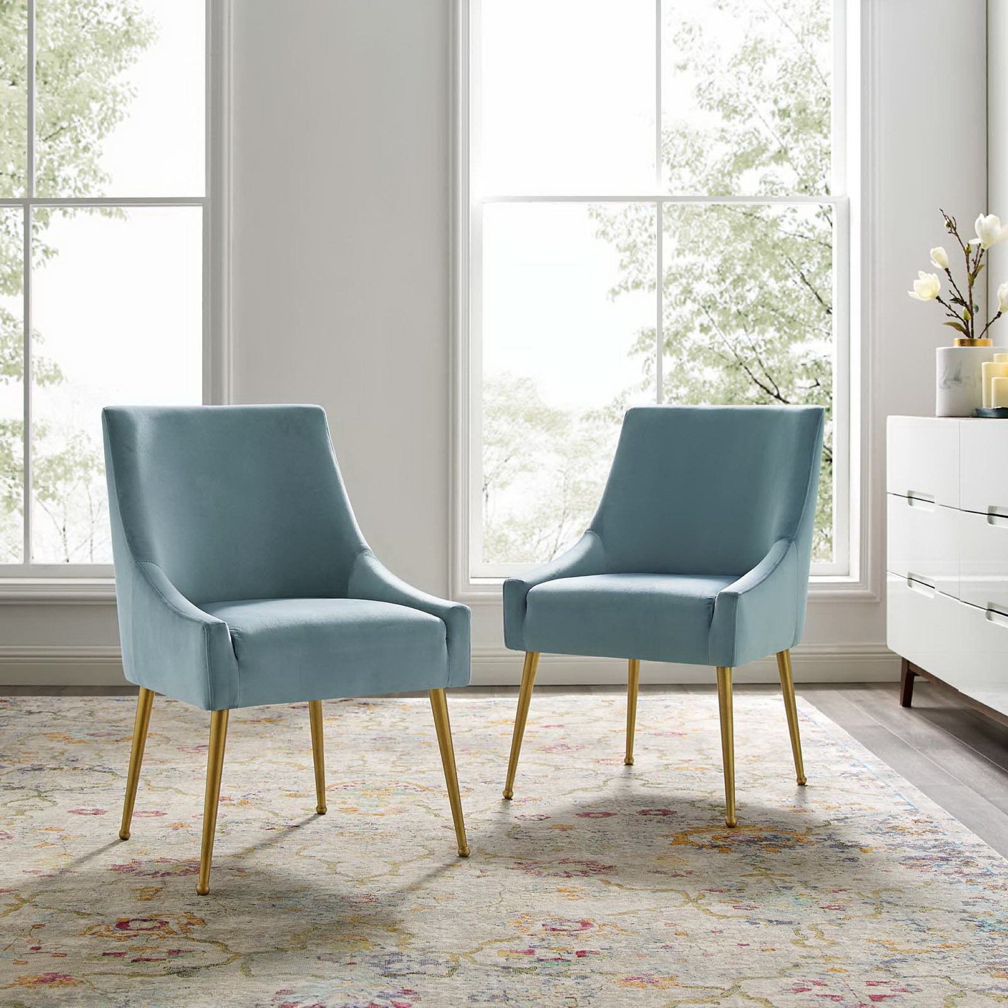 Discern Upholstered Performance Velvet Dining Chair Set of 2 - Light Blue