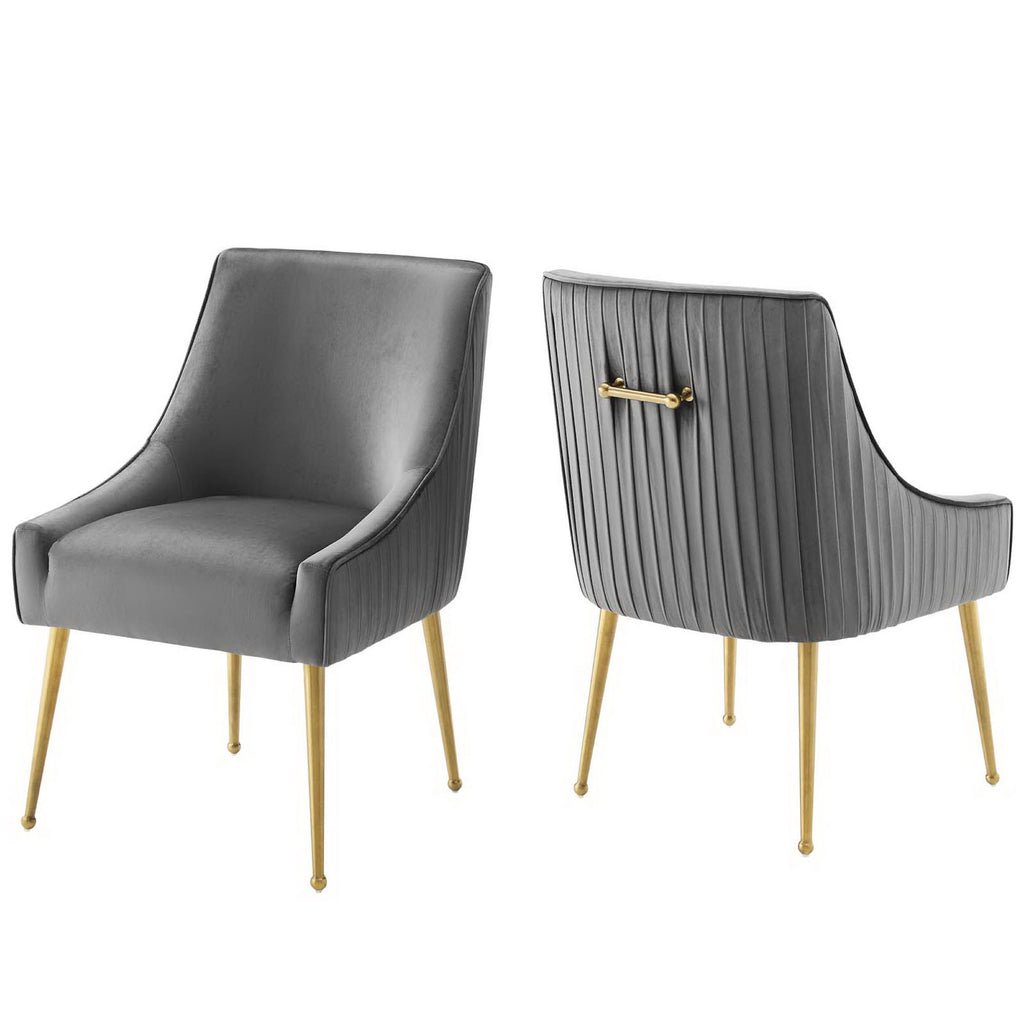 Discern Pleated Back Upholstered Performance Velvet Dining Chair Set of 2 - Gray