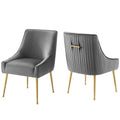 Discern Pleated Back Upholstered Performance Velvet Dining Chair Set of 2 - Gray
