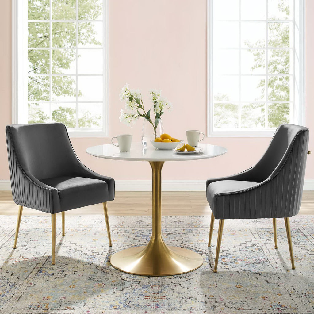 Discern Pleated Back Upholstered Performance Velvet Dining Chair Set of 2 - Gray