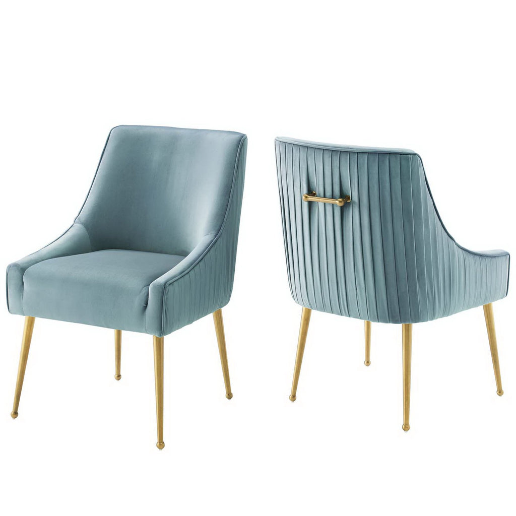 Discern Pleated Back Upholstered Performance Velvet Dining Chair Set of 2 - Light Blue