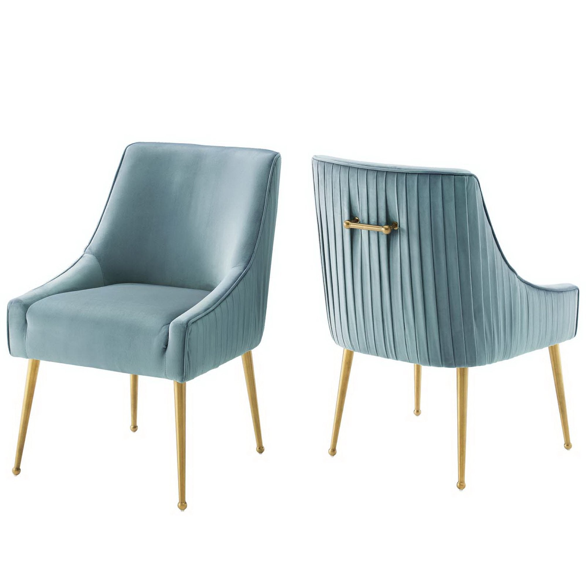 Discern Pleated Back Upholstered Performance Velvet Dining Chair Set of 2 - Light Blue