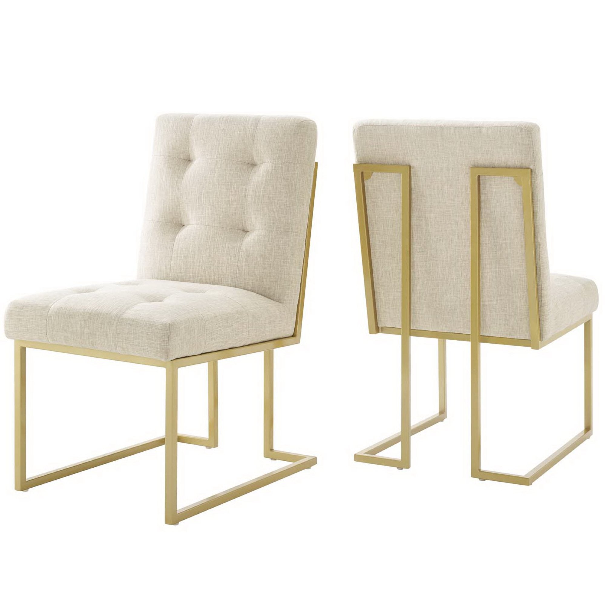 Privy Gold Stainless Steel Upholstered Fabric Dining Accent Chair Set of 2 - Gold Beige