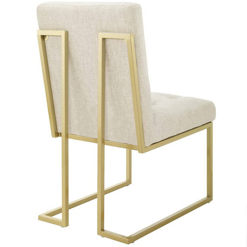 Privy Gold Stainless Steel Upholstered Fabric Dining Accent Chair Set of 2 - Gold Beige