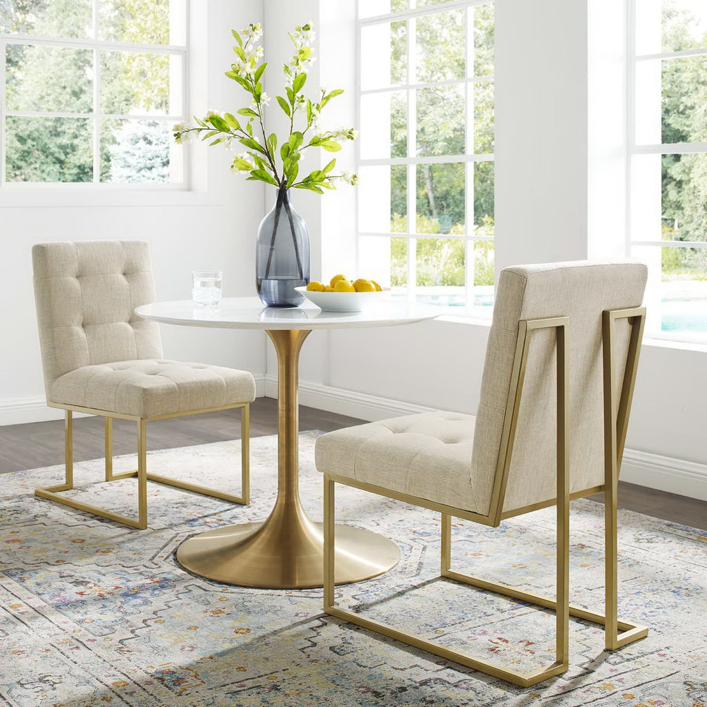 Privy Gold Stainless Steel Upholstered Fabric Dining Accent Chair Set of 2 - Gold Beige
