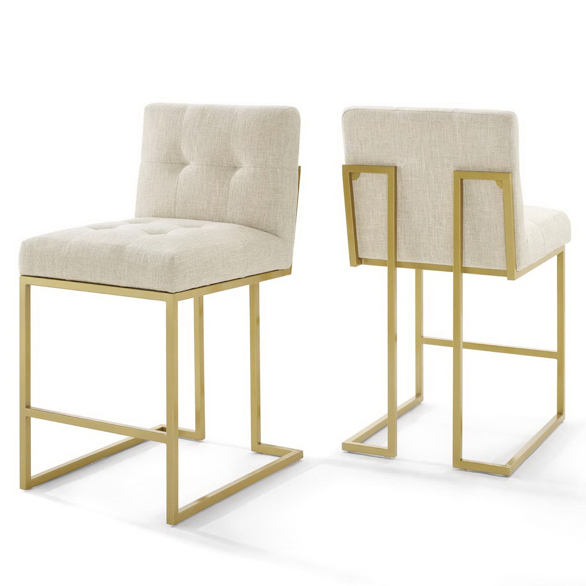 Privy Gold Stainless Steel Upholstered Fabric Counter Stool Set of 2 - Gold Beige