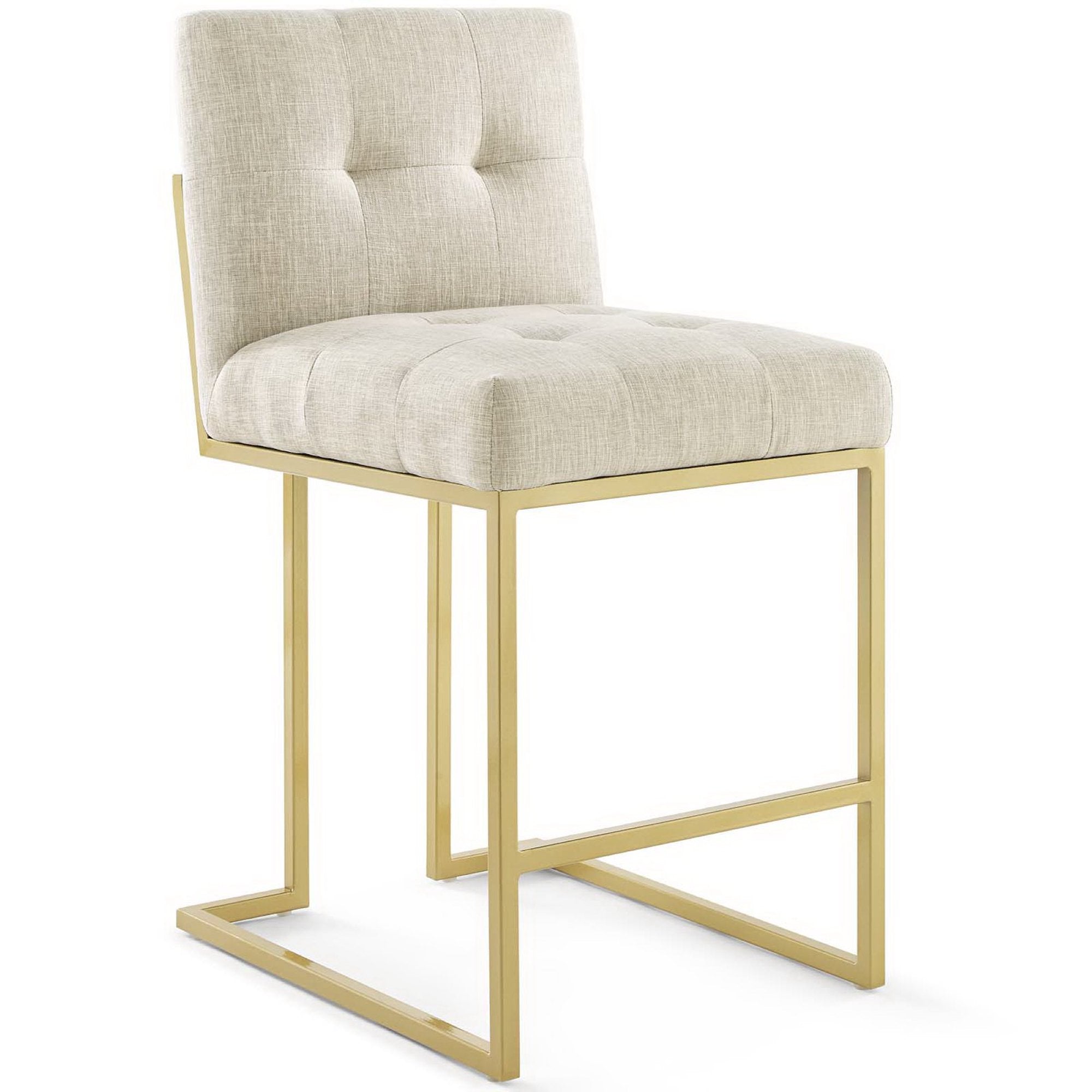 Privy Gold Stainless Steel Upholstered Fabric Counter Stool Set of 2 - Gold Beige
