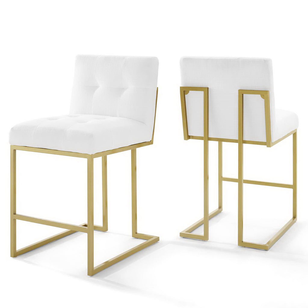 Privy Gold Stainless Steel Upholstered Fabric Counter Stool Set of 2 - Gold White