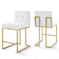 Privy Gold Stainless Steel Upholstered Fabric Counter Stool Set of 2 - Gold White
