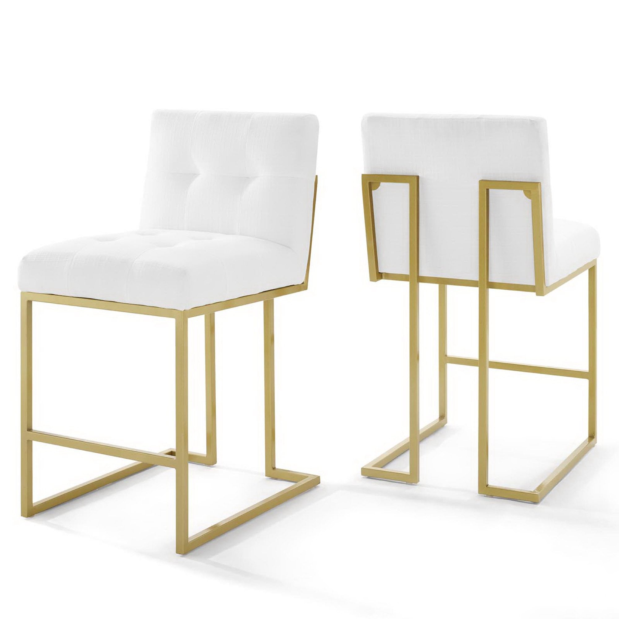 Privy Gold Stainless Steel Upholstered Fabric Counter Stool Set of 2 - Gold White