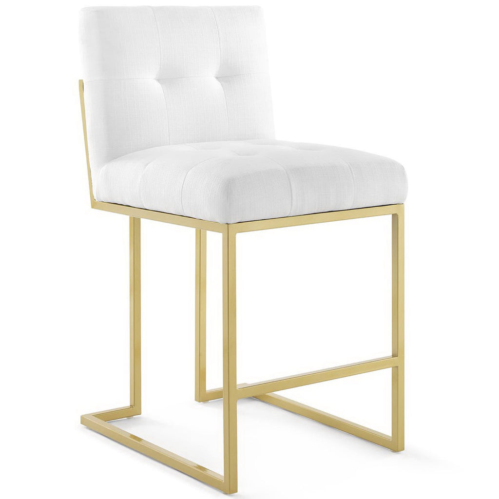 Privy Gold Stainless Steel Upholstered Fabric Counter Stool Set of 2 - Gold White