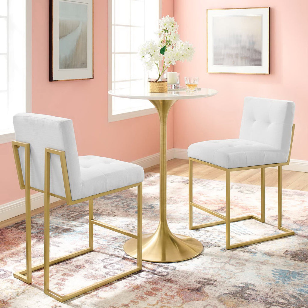 Privy Gold Stainless Steel Upholstered Fabric Counter Stool Set of 2 - Gold White
