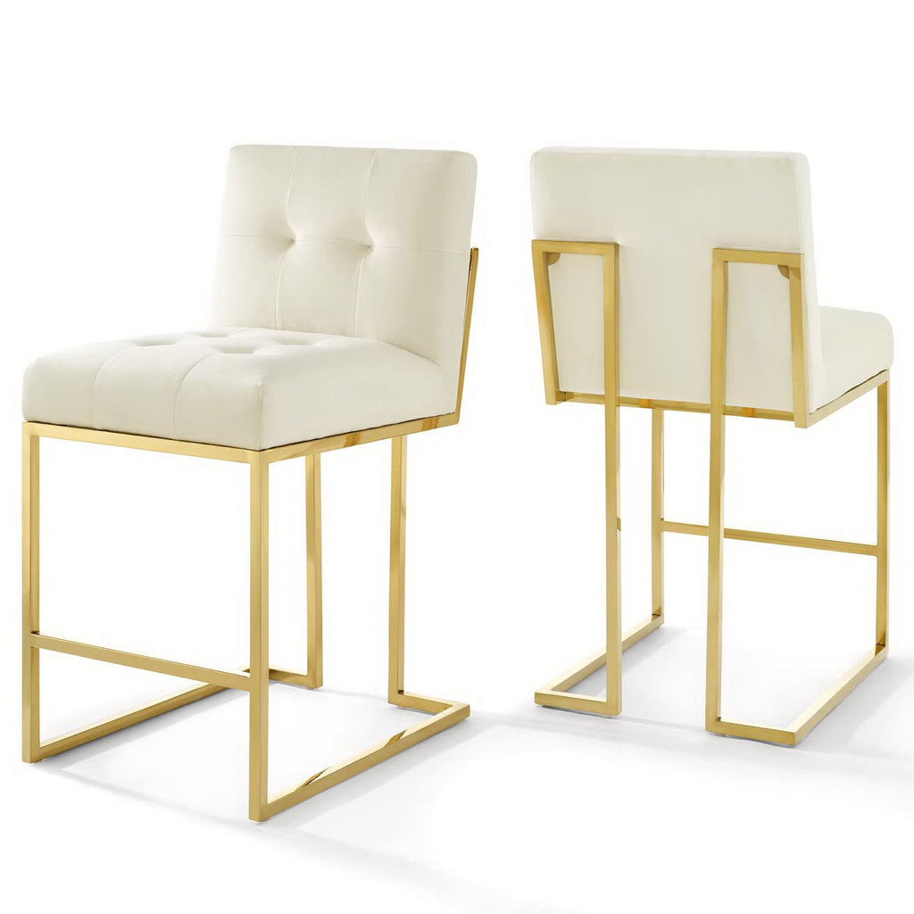Privy Gold Stainless Steel Performance Velvet Counter Stool Set of 2 - Gold Ivory