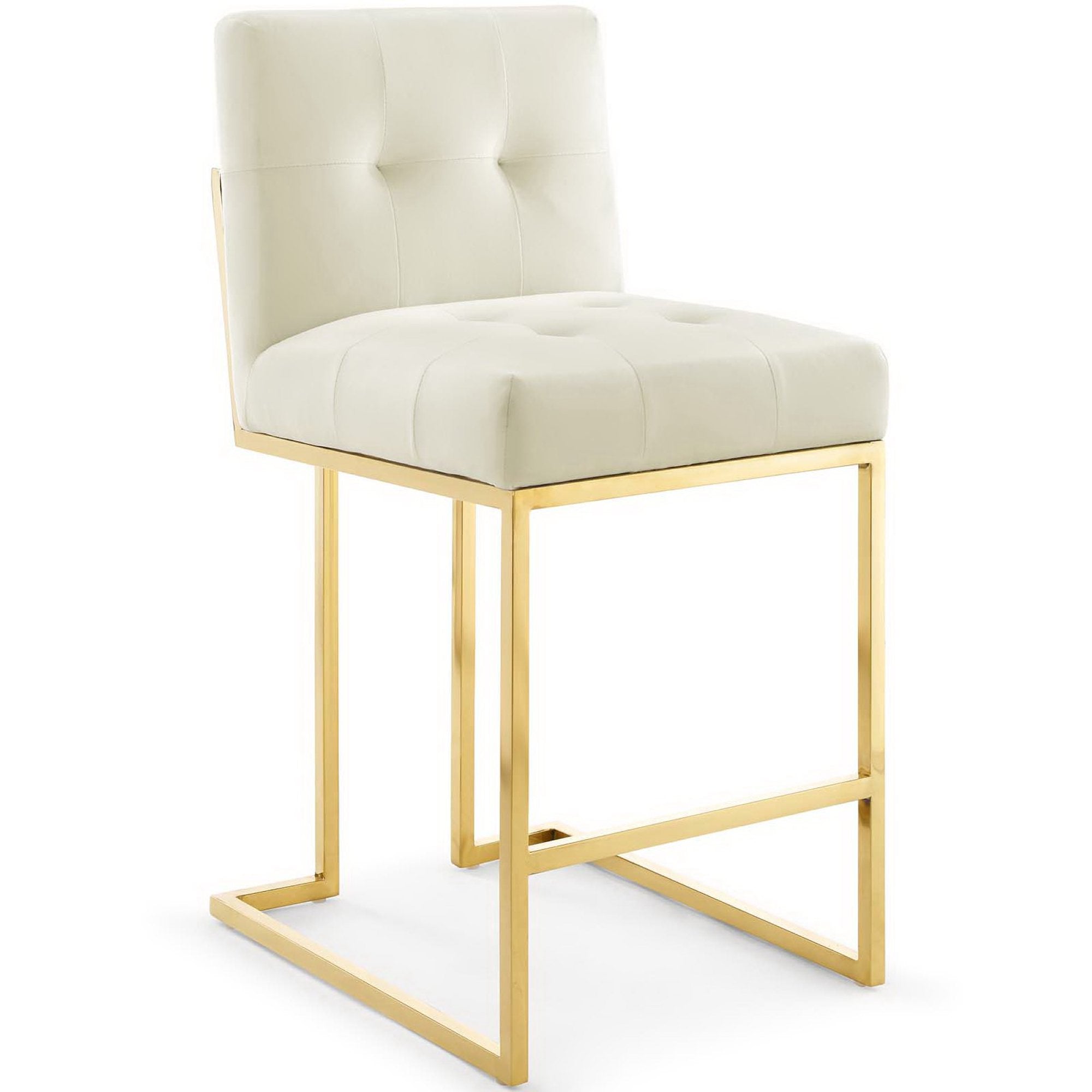 Privy Gold Stainless Steel Performance Velvet Counter Stool Set of 2 - Gold Ivory