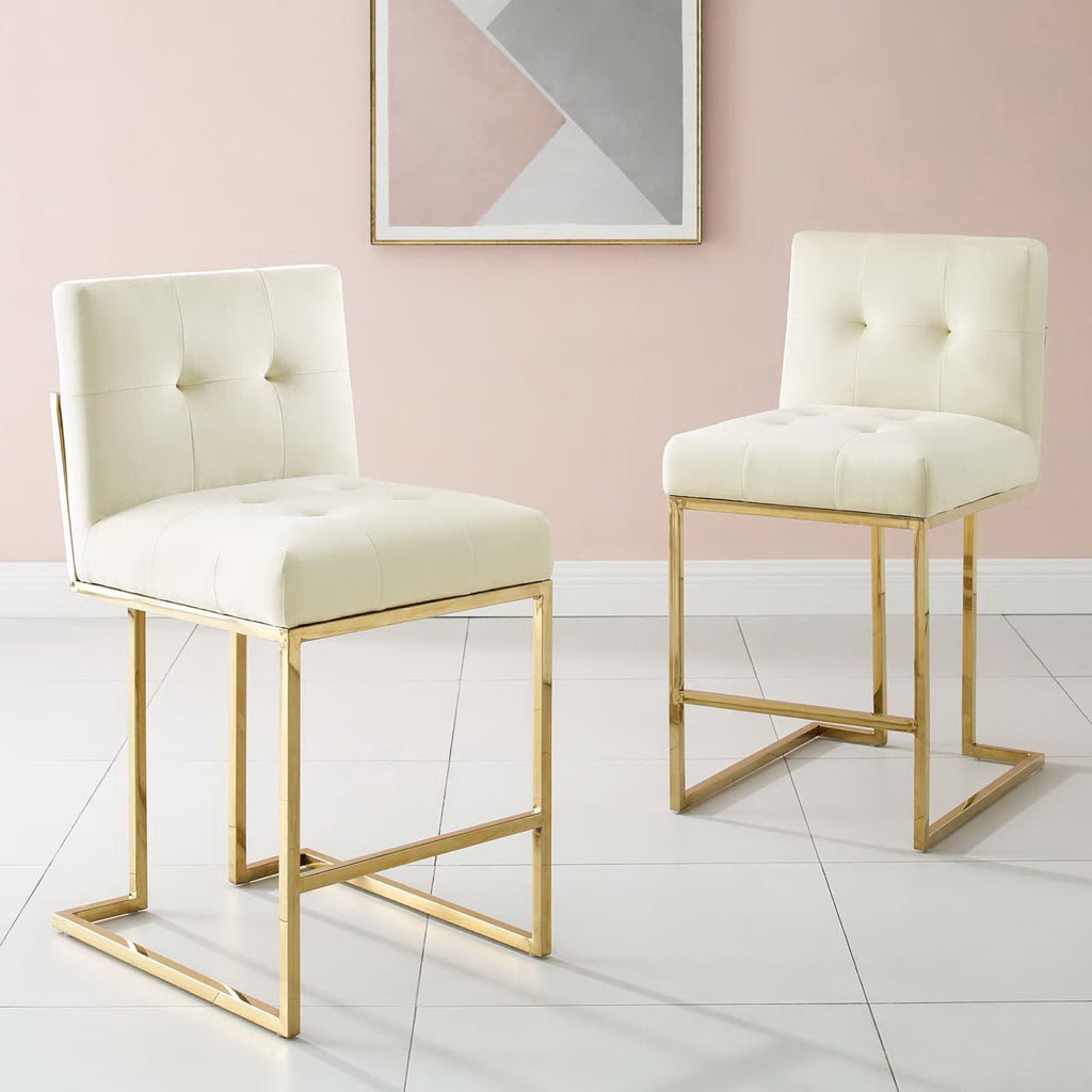 Privy Gold Stainless Steel Performance Velvet Counter Stool Set of 2 - Gold Ivory