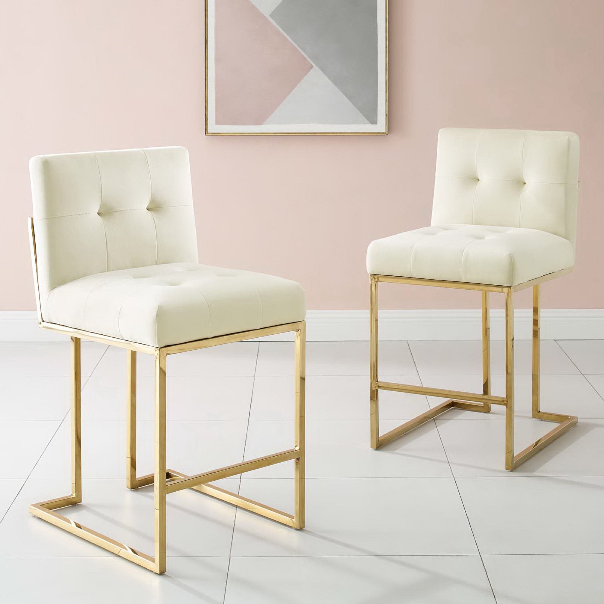 Privy Gold Stainless Steel Performance Velvet Counter Stool Set of 2 - Gold Ivory