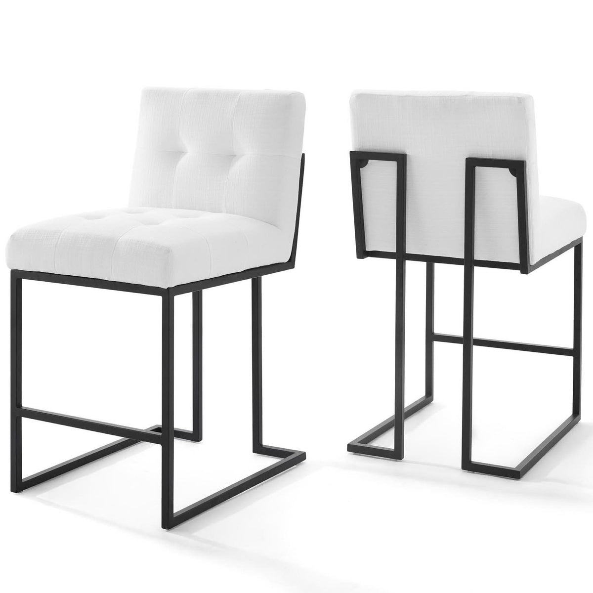 Privy Black Stainless Steel Upholstered Fabric Counter Stool Set of 2 - Black White