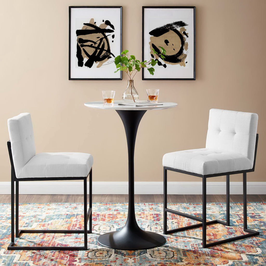 Privy Black Stainless Steel Upholstered Fabric Counter Stool Set of 2 - Black White
