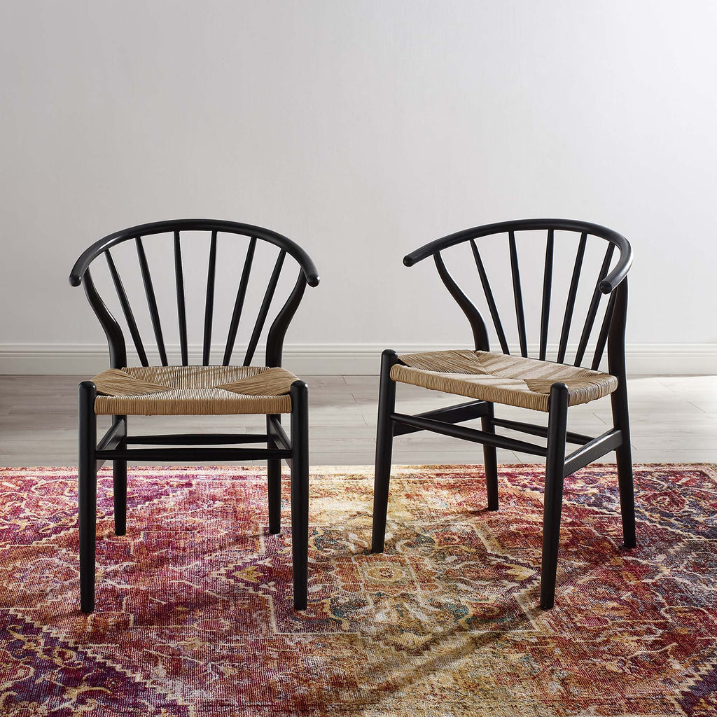 Flourish Spindle Wood Dining Side Chair Set of 2 - Black