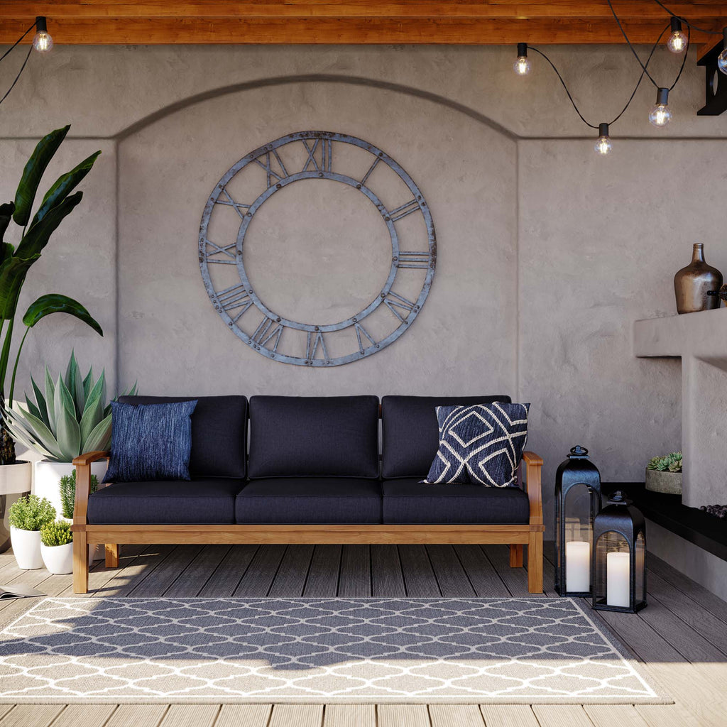 Marina Outdoor Patio Teak Sofa - Natural Navy
