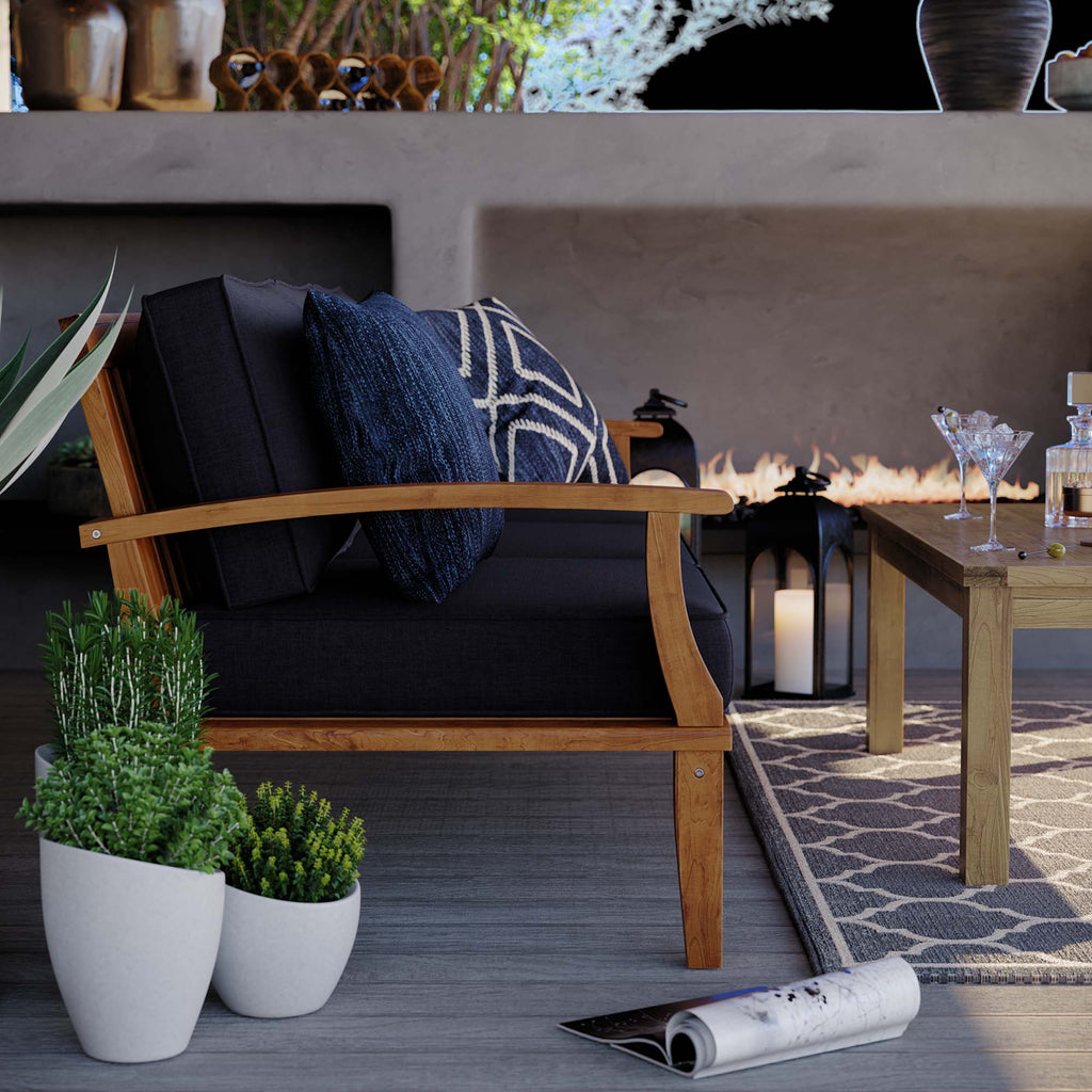 Marina Outdoor Patio Teak Sofa - Natural Navy