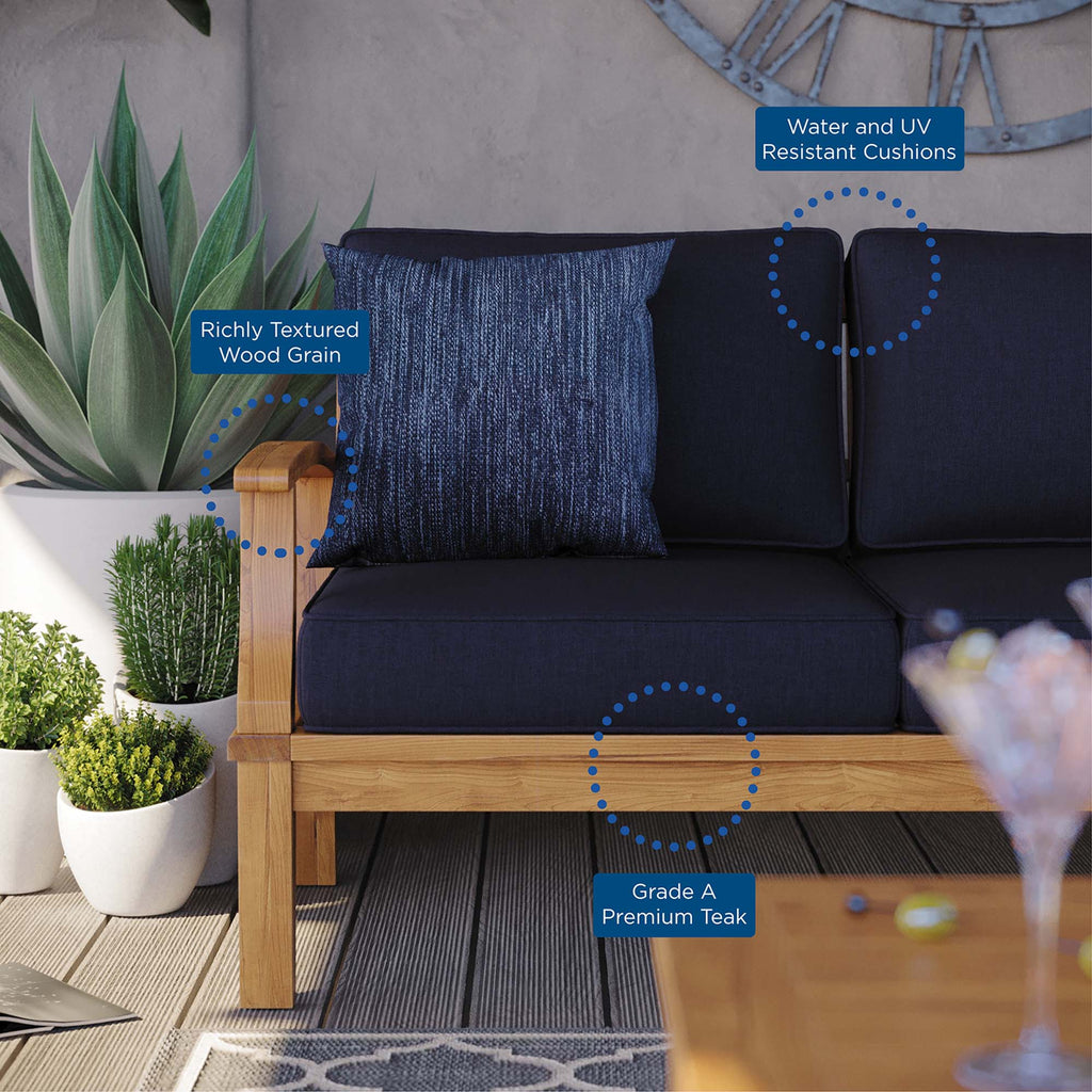 Marina Outdoor Patio Teak Sofa - Natural Navy