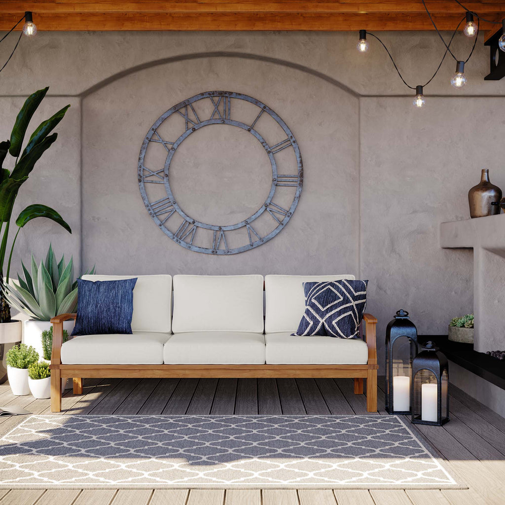 Marina Outdoor Patio Teak Sofa - Natural White