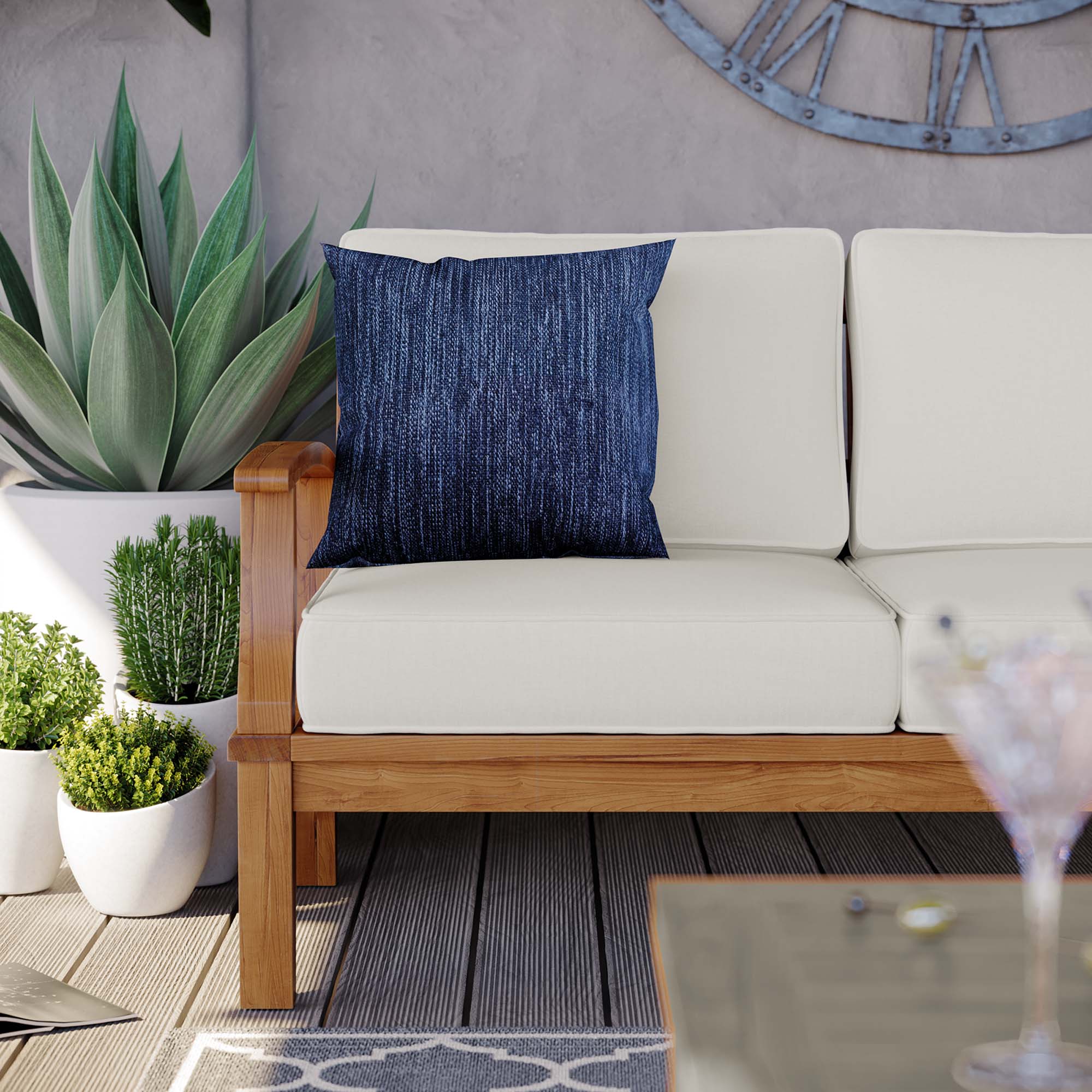 Marina Outdoor Patio Teak Sofa - Natural White