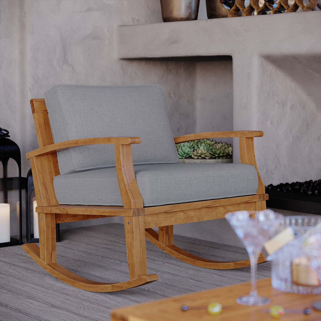 Marina Outdoor Patio Teak Rocking Chair - Natural Gray