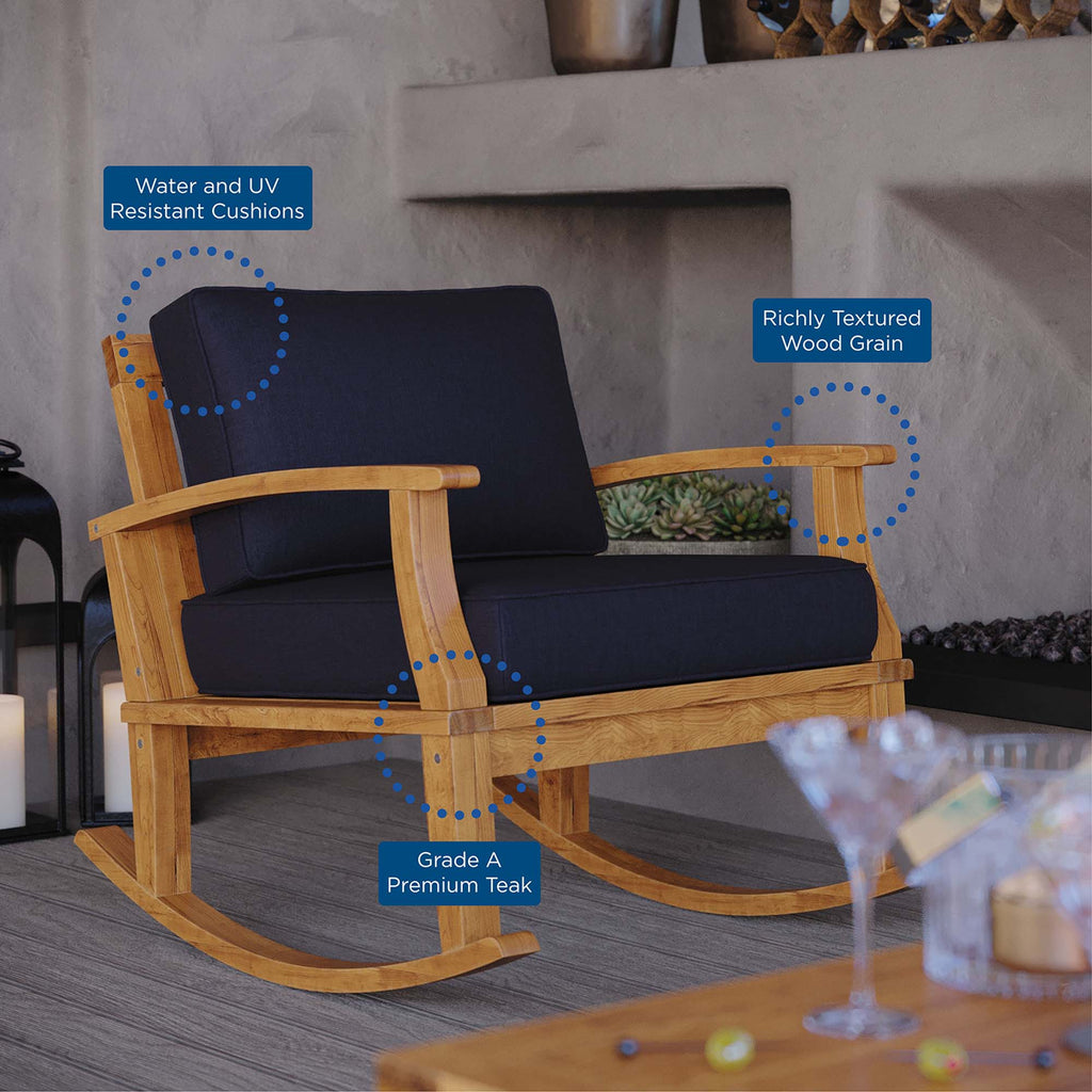 Marina Outdoor Patio Teak Rocking Chair - Natural Navy